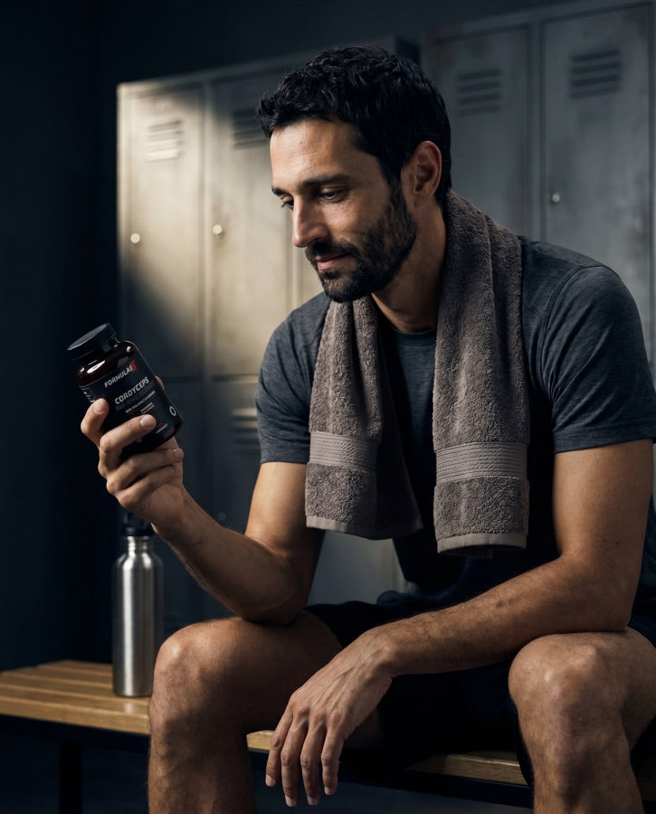Athlete preparing supplements in the changing room